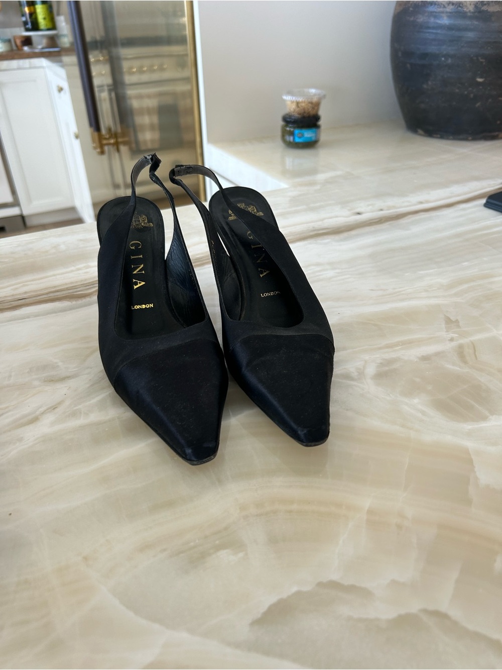Gina - Black Pointed-Toe Slingback Pumps